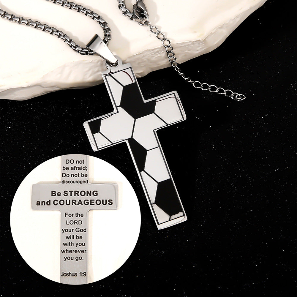Wholesale Sports Style Basketball Rugby Football Stainless Steel Cross Pendant Necklace